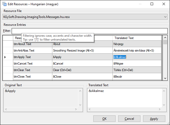Editing resources in KGy SOFT Imaging Tools